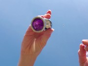 Black Dress, Nipple Clamps, and Buttplug Play Outside 12/16