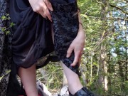Black Dress, Nipple Clamps, and Buttplug Play Outside 6/16