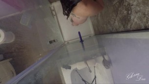 Soapy suction cup dildo in the shower