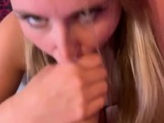 Gorgeous blonde babe with pretty eyes gets a deep throat surprise 7/16