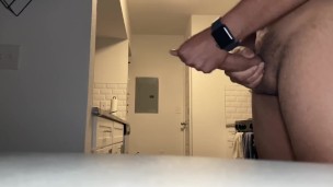 Hung Uncut Jerks off in the Kitchen