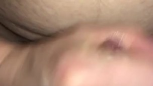 He Cums all over my hairy pussy, then he eats his own Cum off of me Her POV