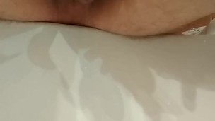 Selfie, two needles into the testicles, cbt play