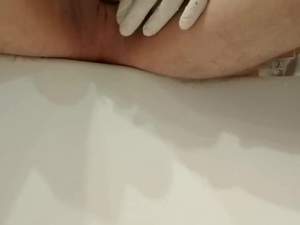 Selfie, two needles into the testicles, cbt play