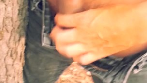 outdoor Big dick won't fit in tight jeans 