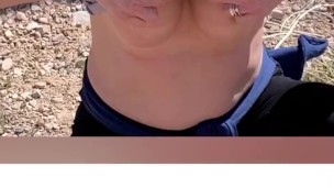 Hotwife flashing tits outside 