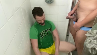 Quarantine fun: Some piss, some head, and a little bareback fuck in a showe