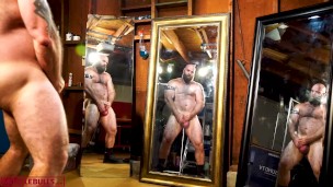 ALPHA MUSCLE BULL FLEXING, STROKING HIS COCK IN FRONT OF MIRRORS
