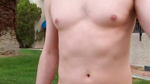 Naked public walk through a subdivision