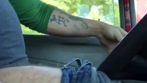 Driving around playing with soft cock