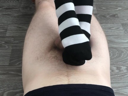 sexy girl footjob & sockjob with knee socks cumshot feet