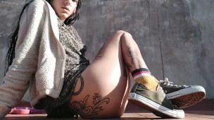 No panties smoking in the terrace 