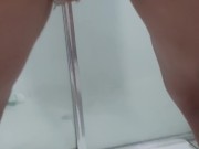 Desperate bent over panty pee