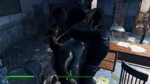 Tough with a beauty in a red dress from bandits. Fallout – Threesome