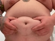 Playing with my stuffy belly and navel.