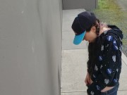 Standing Outdoor Piss On A Wall Wearing Men's Jeans 10/16