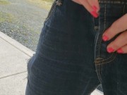 Standing Outdoor Piss On A Wall Wearing Men's Jeans 14/16