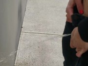Standing Outdoor Piss On A Wall Wearing Men's Jeans 8/16
