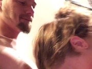 Post shower head making her gag