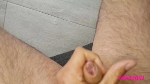Jerking outdoor on balcony