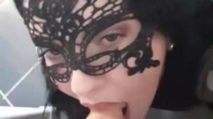 Super cute smoking girl deepthroats her dildo