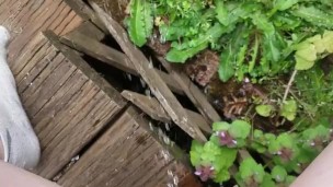Pissing off my back steps 
