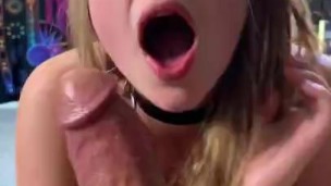 Sexy young babe takes massive monster cock down her pretty little throat