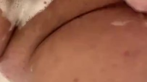 Spreading soapy fat pussy in shower 