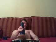 Watching porn playing with a blue fleshlight 2/16