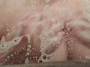 Rubbing my soapy tits in the shower 