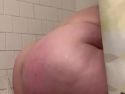 BBW rides big dildo in shower 