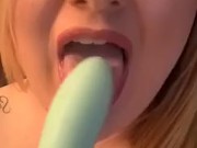 Blonde girl sucking dildo like cock 