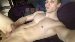 Hunk jerking his big cock