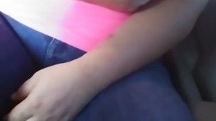 Playing with my Breast while i wait in the parking lot