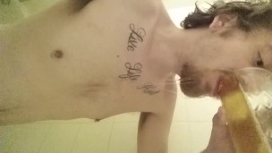 Pissing in a glass and drinking it