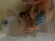 Hot petite babe swallows his piss and gags while being face fucked. 16/16