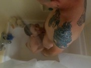Hot petite babe swallows his piss and gags while being face fucked. 2/16