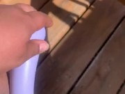 Bbw using toy outside on her porch