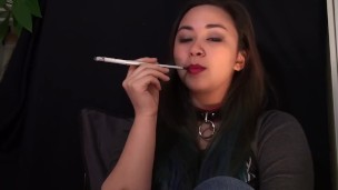 Smoking Fetish Asian Girl in Slave Collar