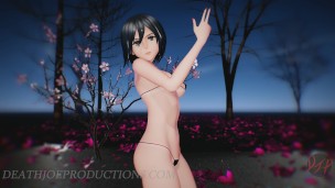 SFW MMD 4k UHD Forest Green Bikini Mikasa Ackerman - Baam - 1074