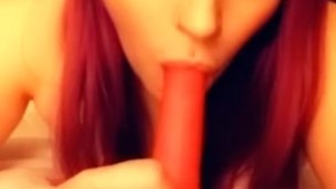 Horny girl gags herself with dildo