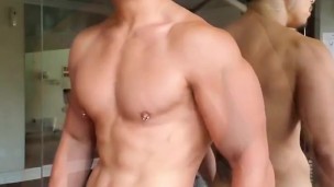 Asian Hunk Jerk Off in the Gym with Compression Pants: onlyfans/tiggahslife