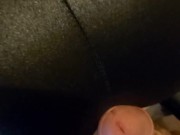 Cumming over petite babes sexy ass in shiny black spandex leggings! 4/16