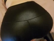 Cumming over petite babes sexy ass in shiny black spandex leggings! 5/16