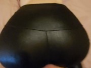 Cumming over petite babes sexy ass in shiny black spandex leggings! 7/16