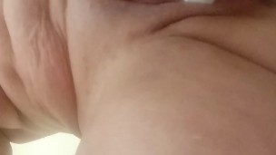 Playing with my cum filled pussy before showering.
