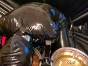 Slave Slut-Orgasma Celeste in black latex eating dog food and drinking piss 6/16