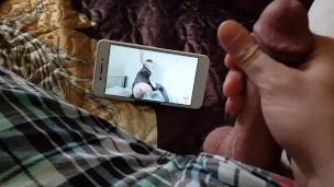 Crossdresser Masturbating Self Small Dick and Watching at Sexy Japanese TS