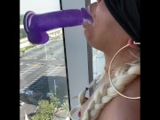 Ebony step sister caught practicing sloppy deepthroat on dildo