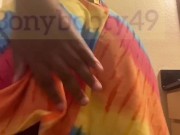 Girl ripping nasty bubbly farts in rainbow dress